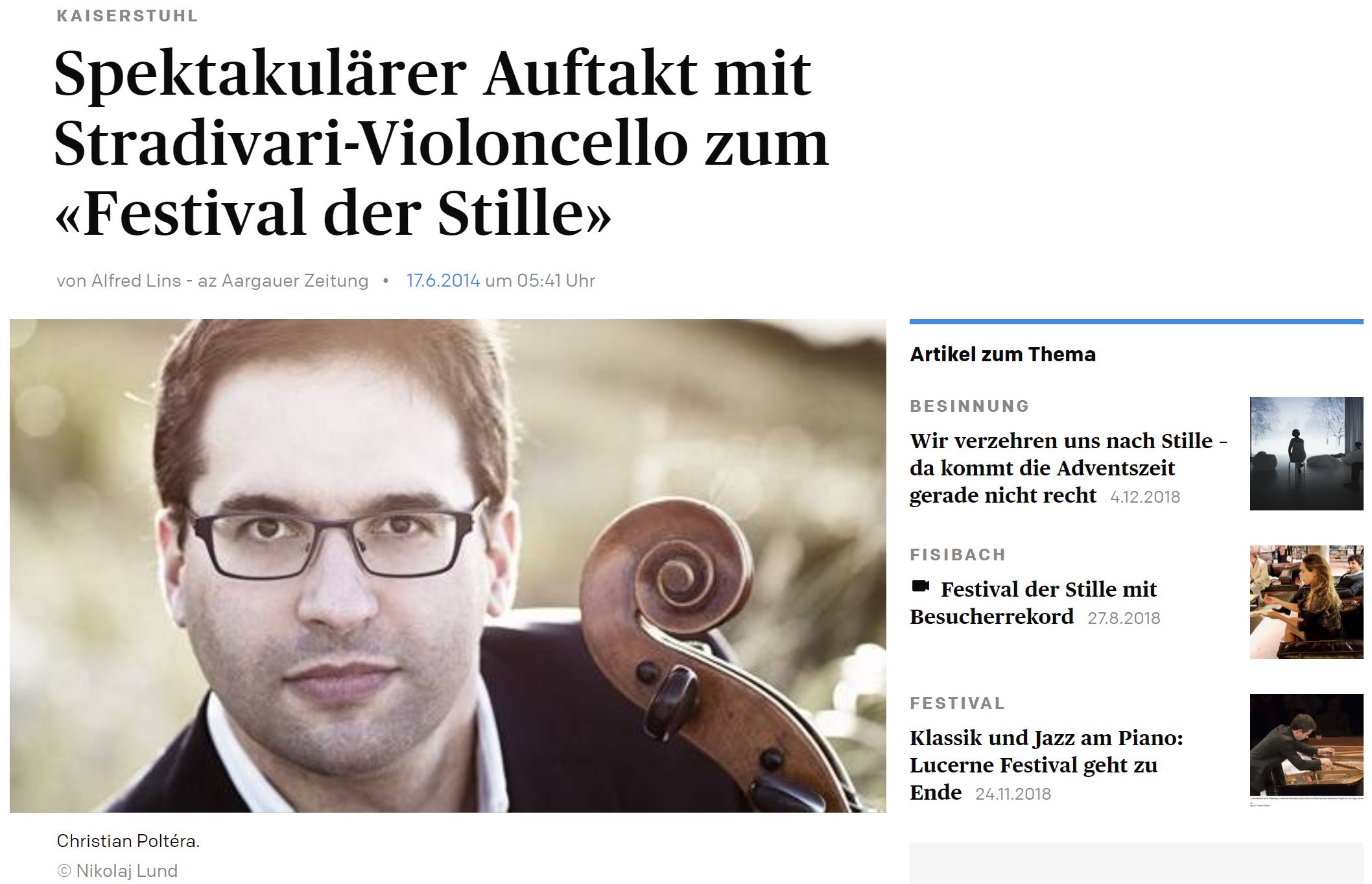 Beitrag zum «Festival der Stille», az Aargauer Zeitung 17.Juni 2014